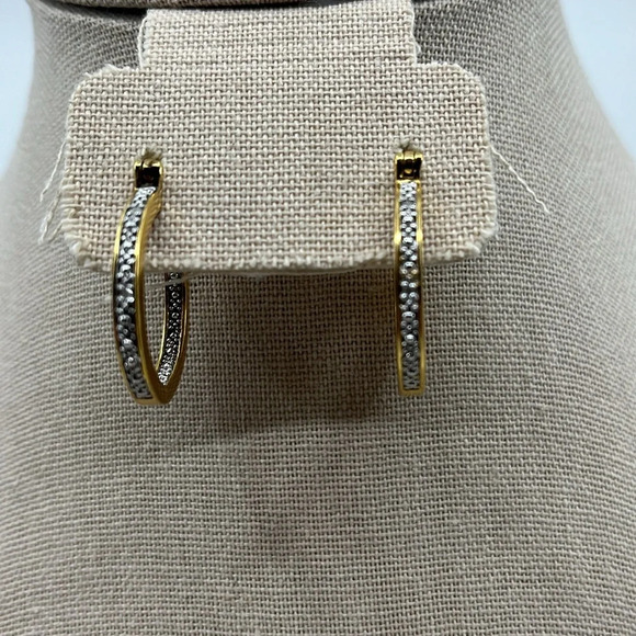 ✨ Vintage Thai .925 Sterling Silver Gold Overlay Hoop Earrings - Picture 7 of 15
